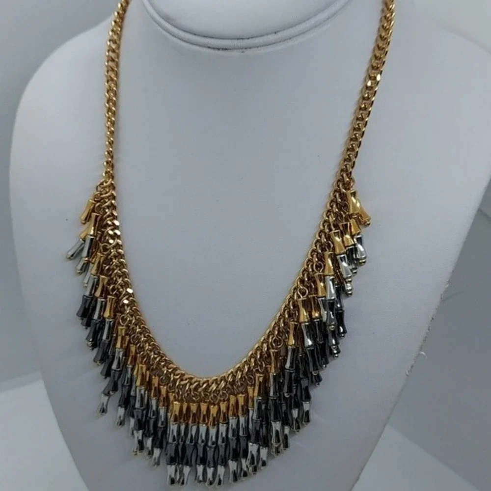 Beautiful bamboo dangle‎ mixed tones necklace